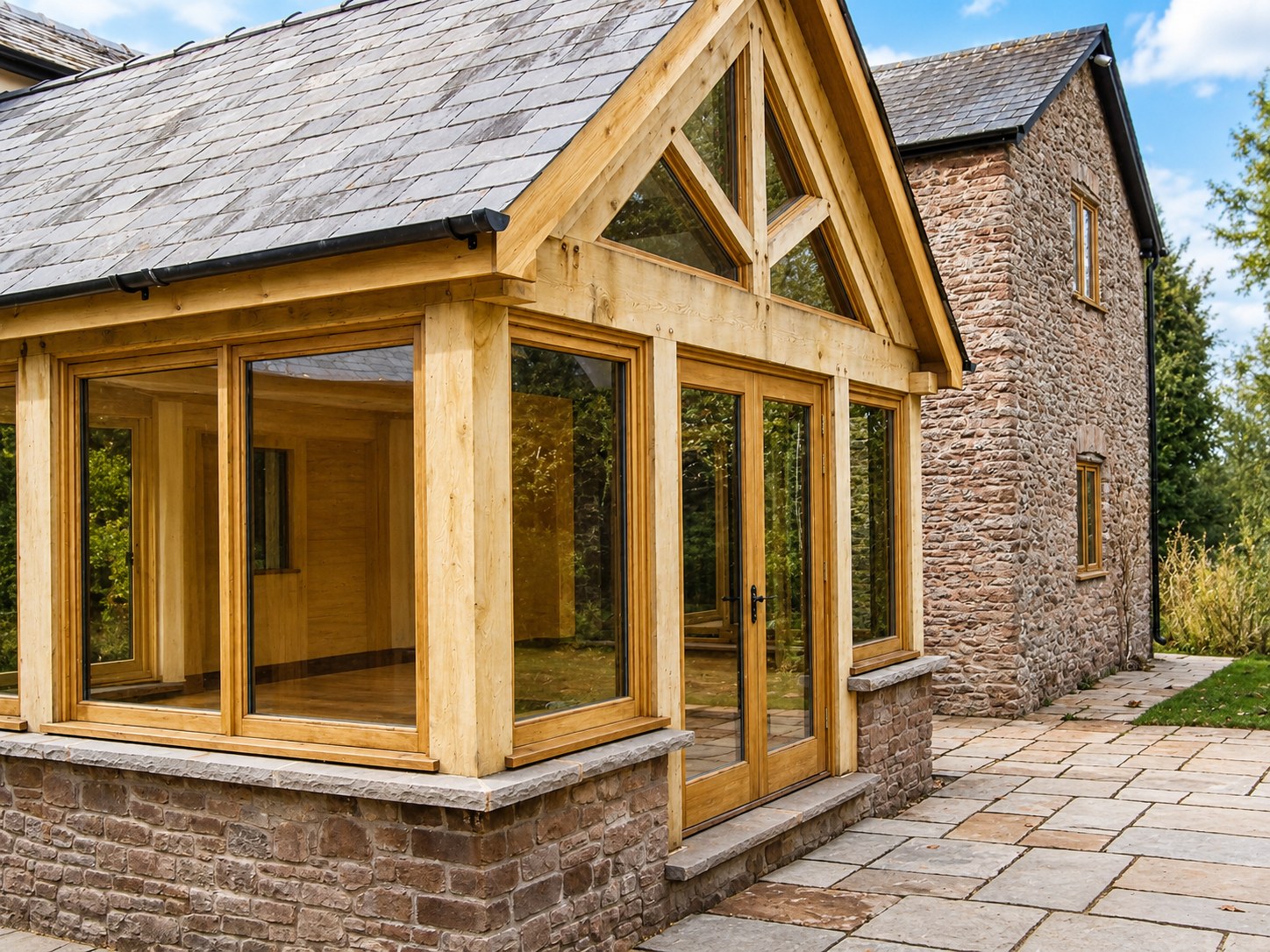 Timber garden room with a gabled roof