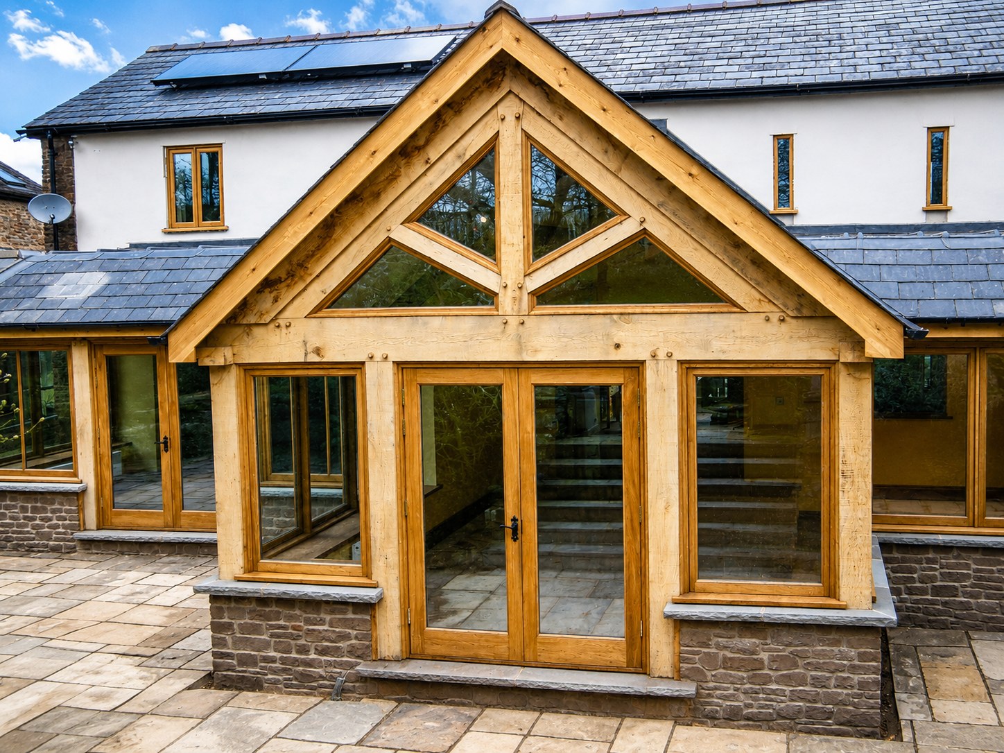 Gabled timber entrance to a garden room