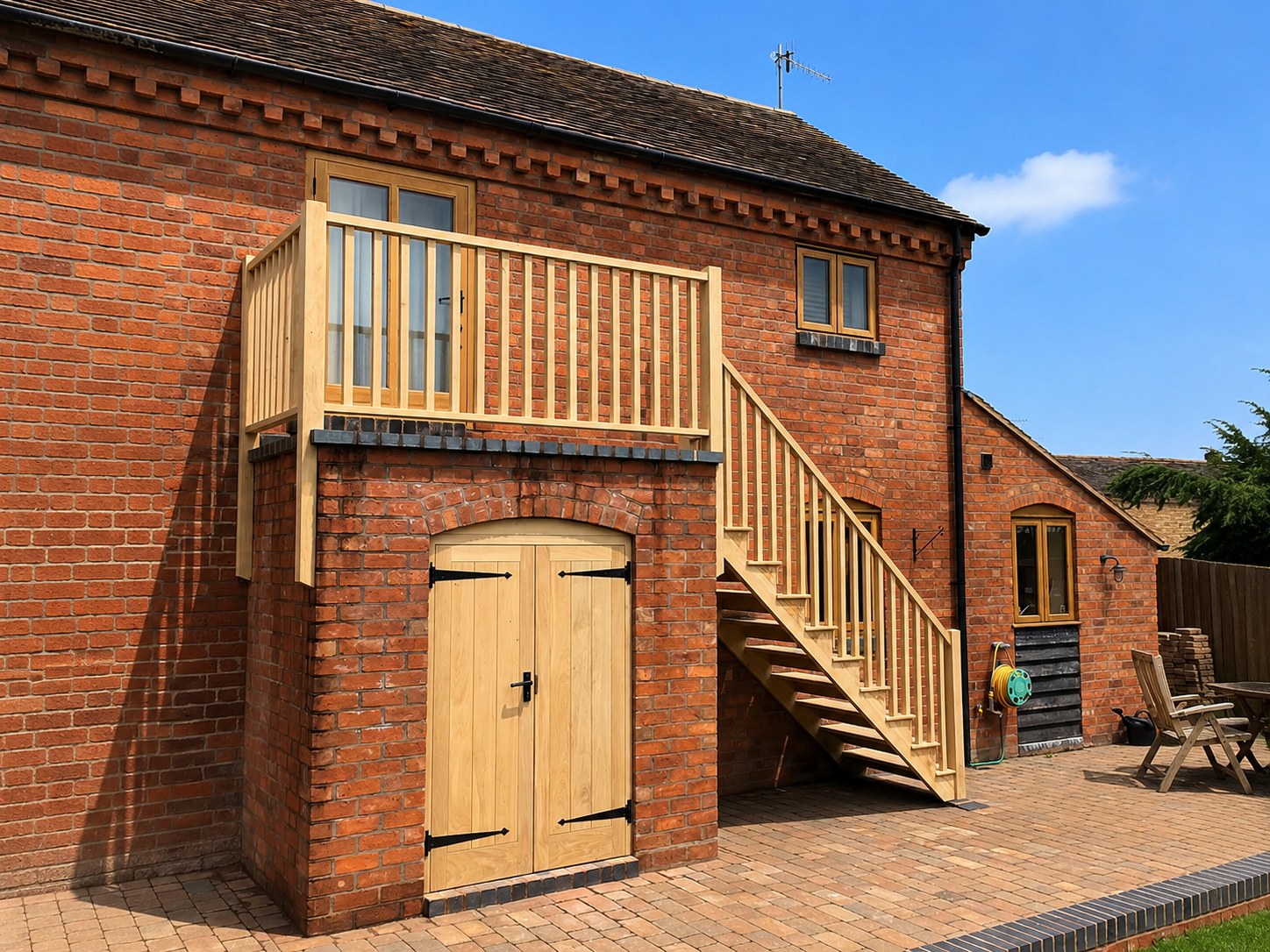 Timber exterior stair, landing and under-stair doors