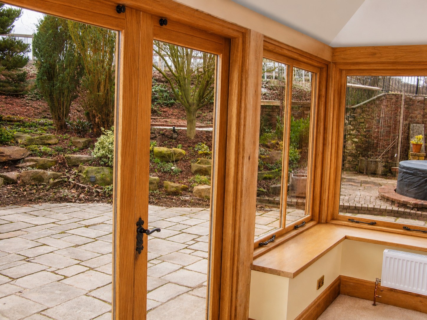 Timber garden-room doors and corner windows