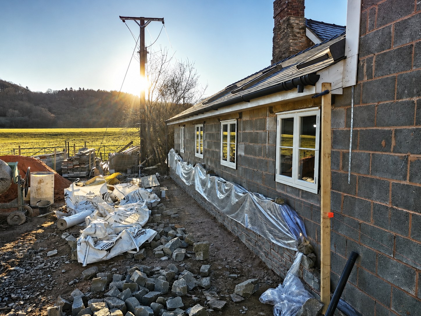 Painted windows being fitted during renovation work