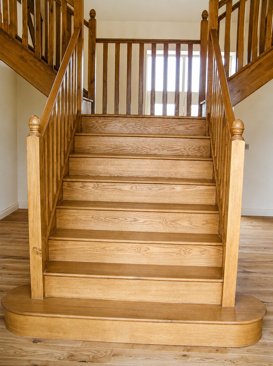 Straight timber stair flight and balustrade