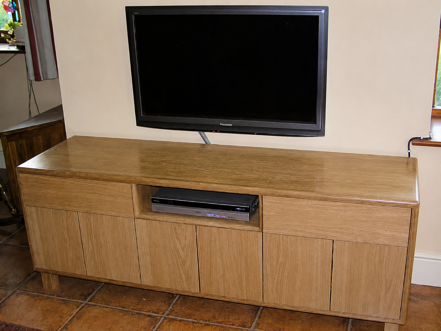 Timber media cabinet with cupboard doors