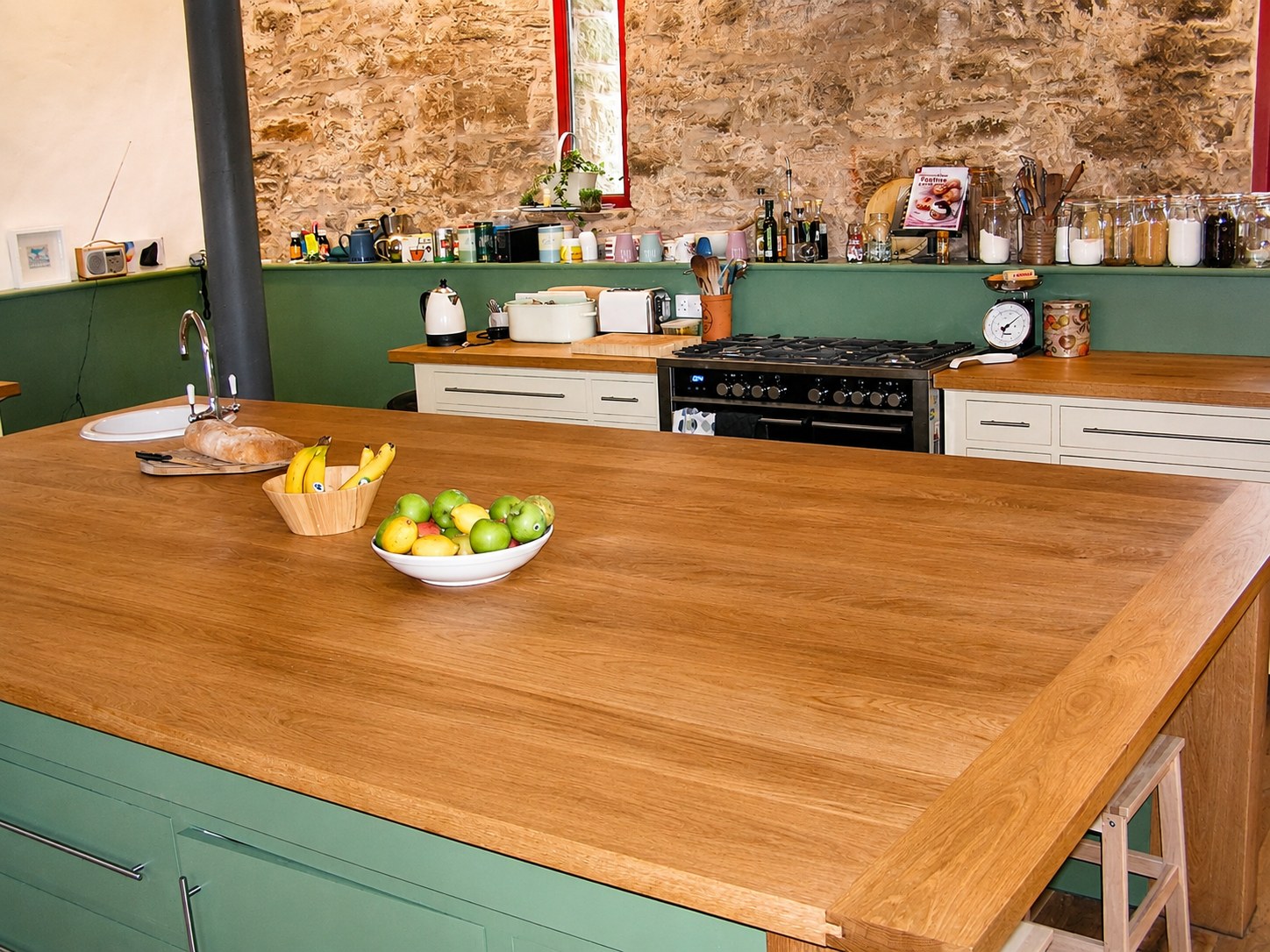 Kitchen island worktop and storage details