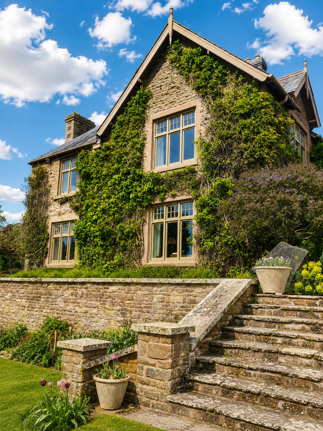 Timber window within a stone elevation