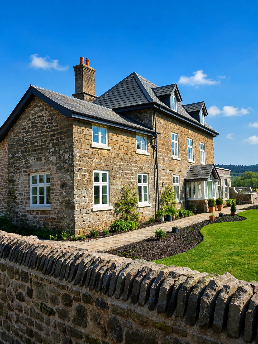 Timber windows on a stone house