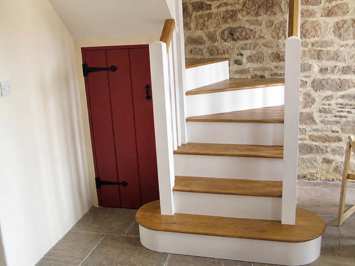 Timber stair treads with white painted risers