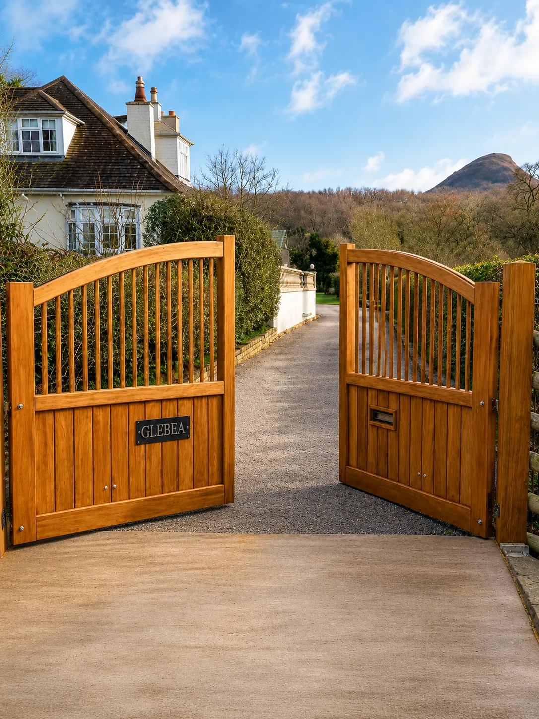 Open timber driveway gates
