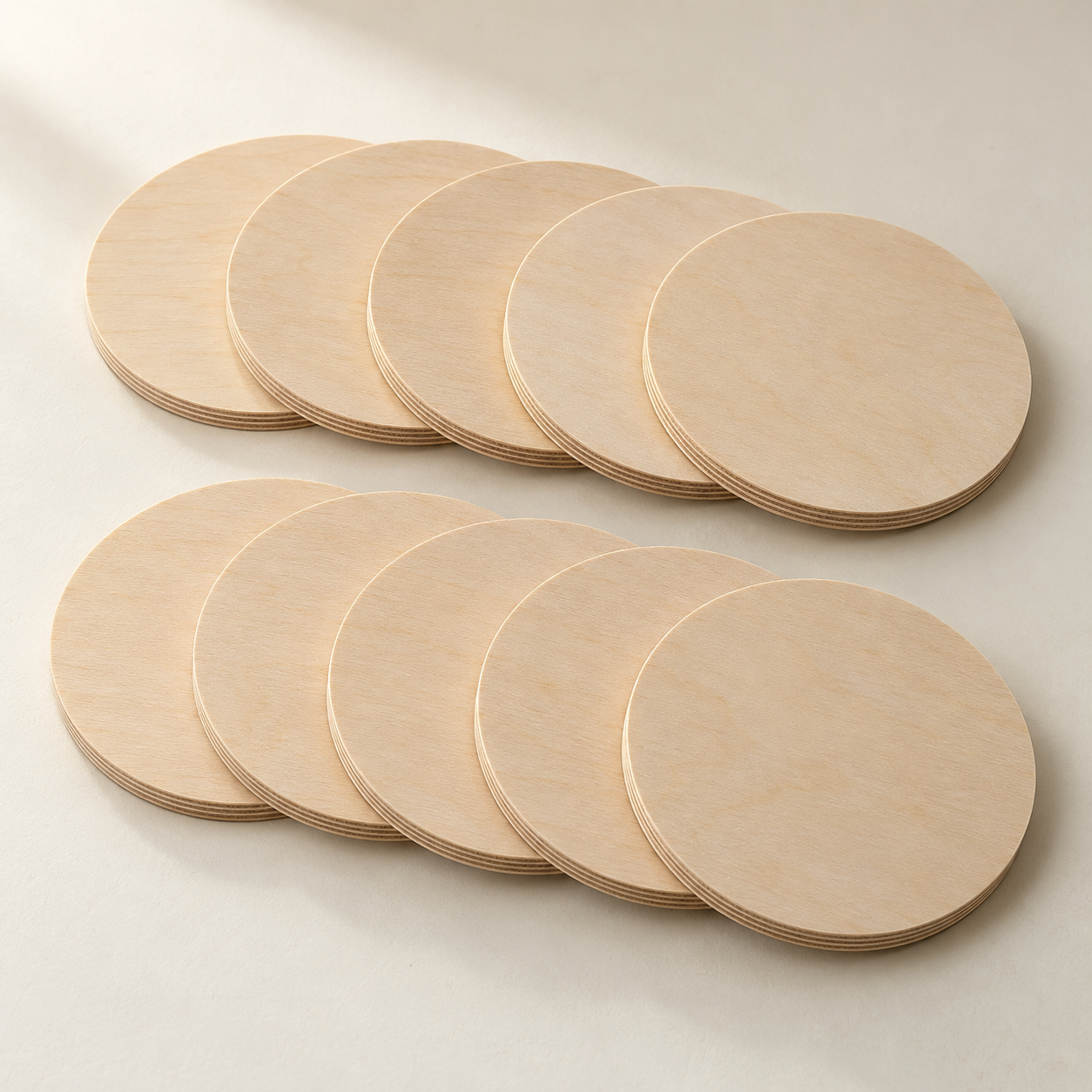 Birch Plywood Circle Craft Blanks — Ten — AI-generated design illustration