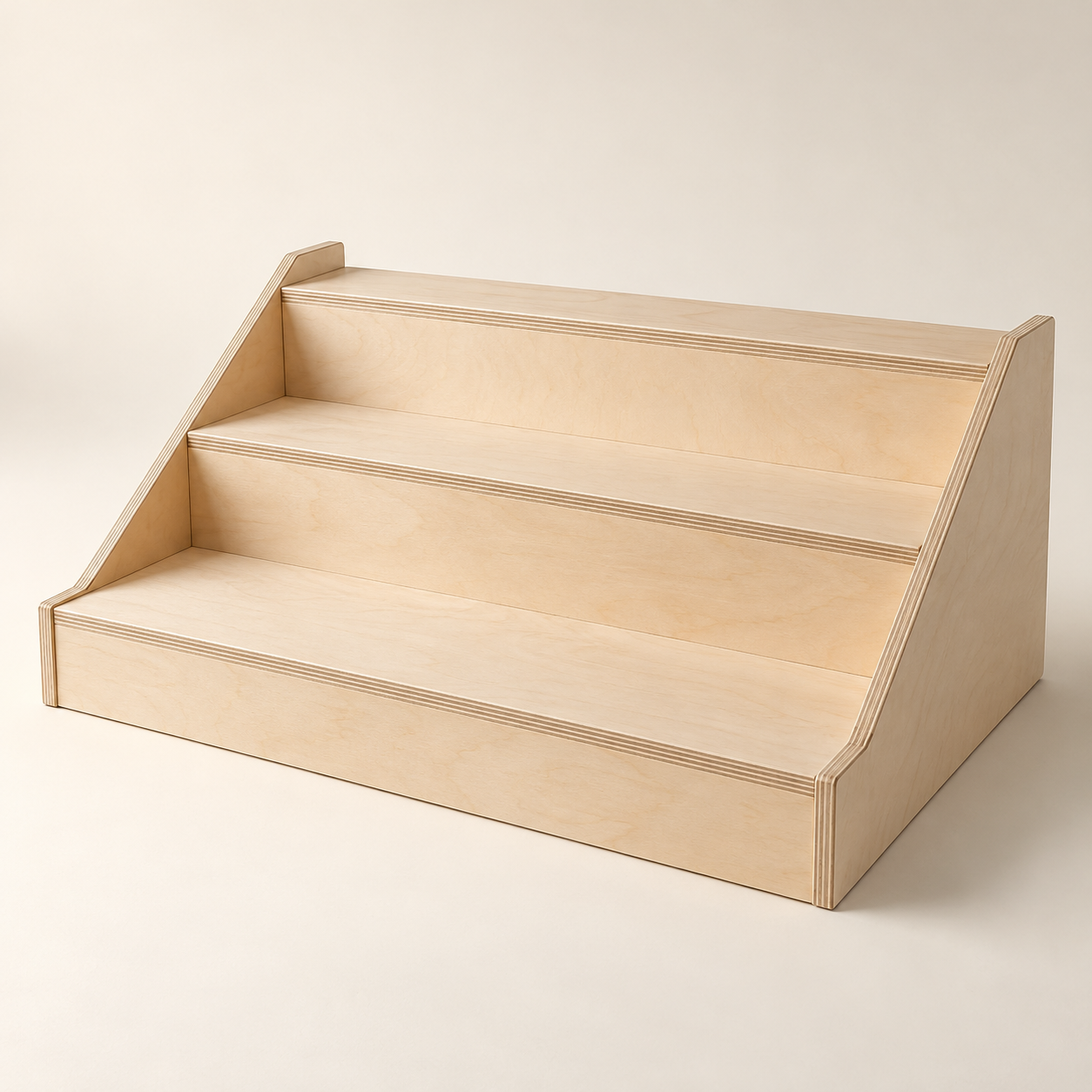 Birch Plywood Countertop Display — Three Tiers — AI-generated design illustration