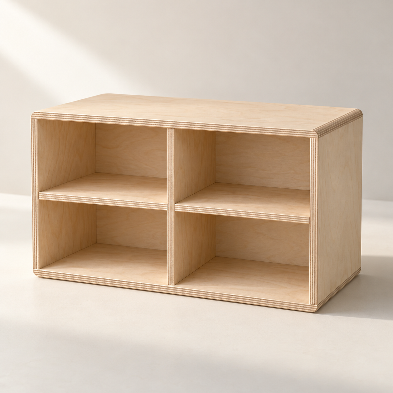 Birch Plywood Desktop Cubbies — Four Compartments — AI-generated design illustration