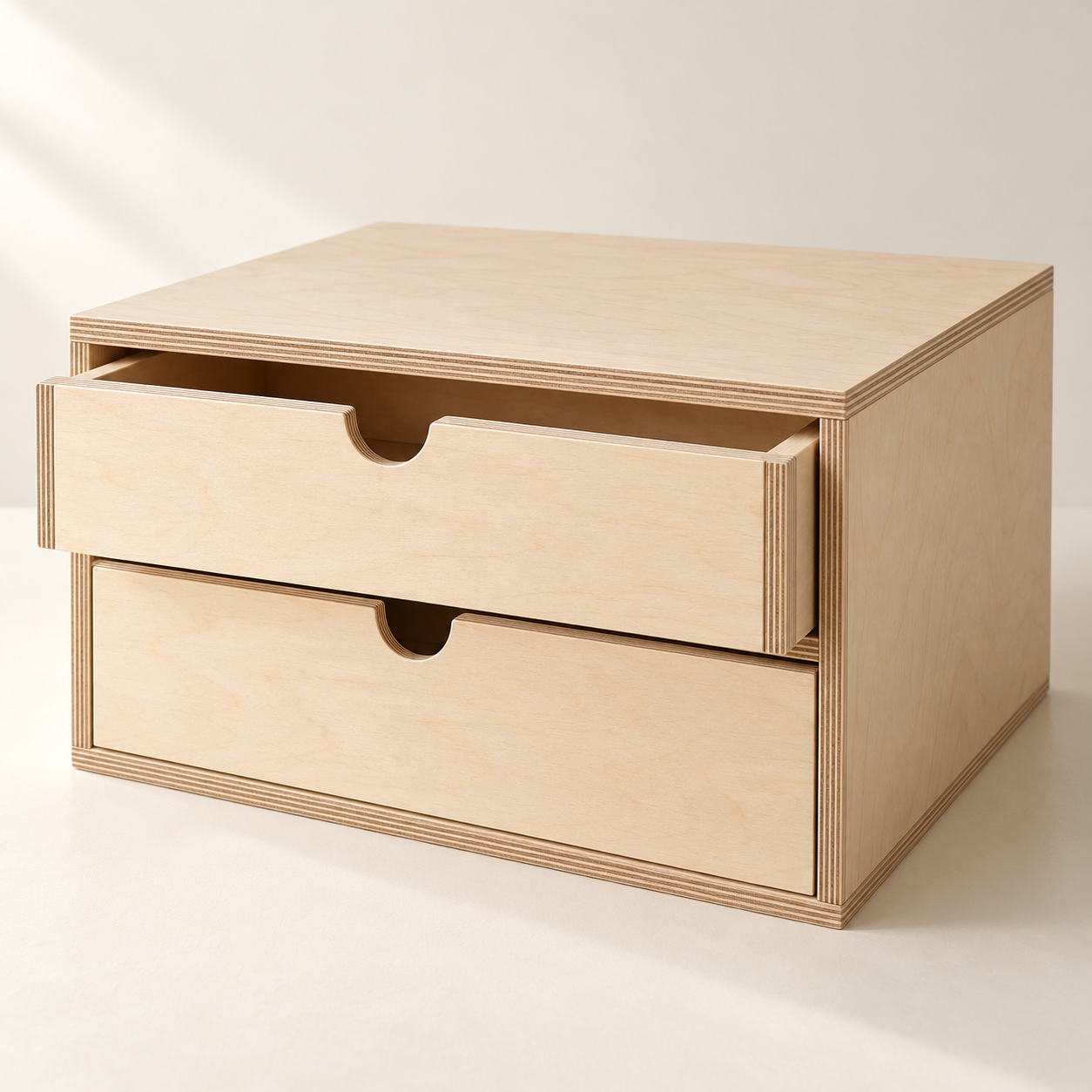 Birch Plywood Desktop Drawers — Two Drawers — AI-generated design illustration