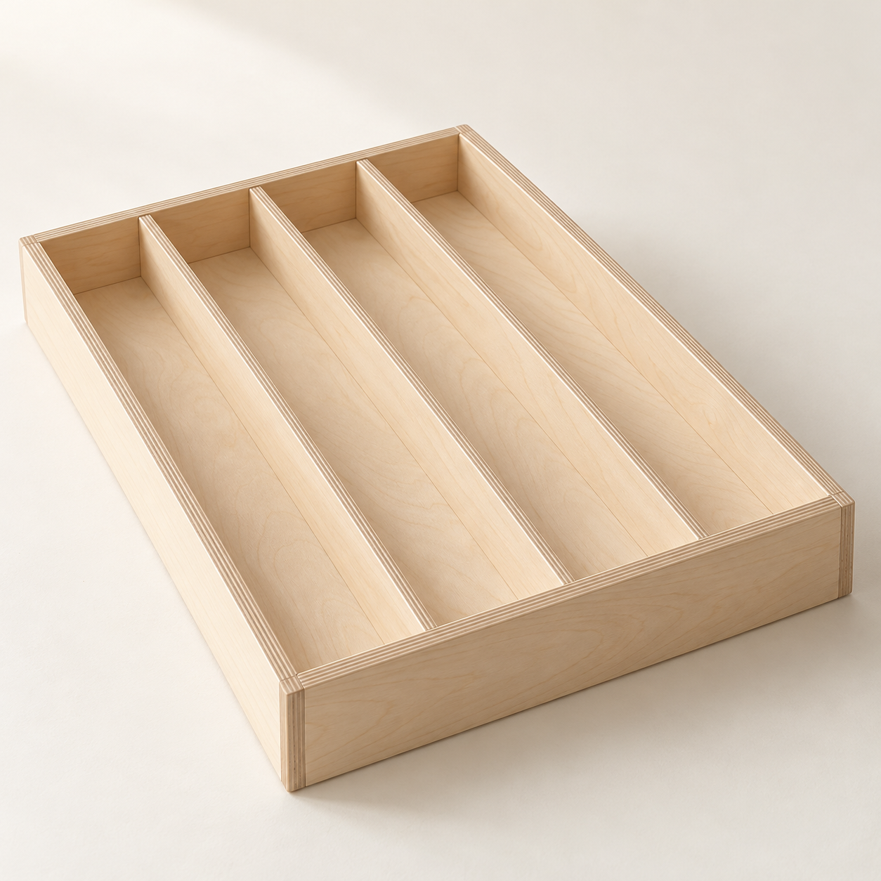 Birch Plywood Drawer Organiser — Four Sections — AI-generated design illustration