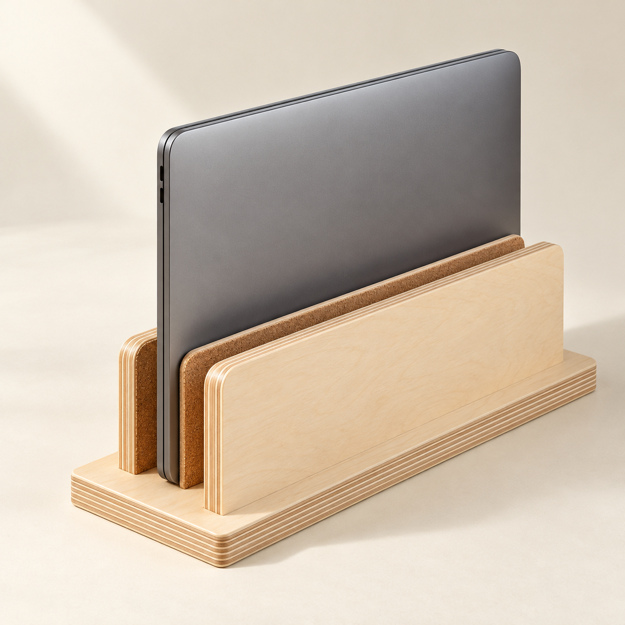 Birch Plywood Vertical Laptop Holder — AI-generated design illustration