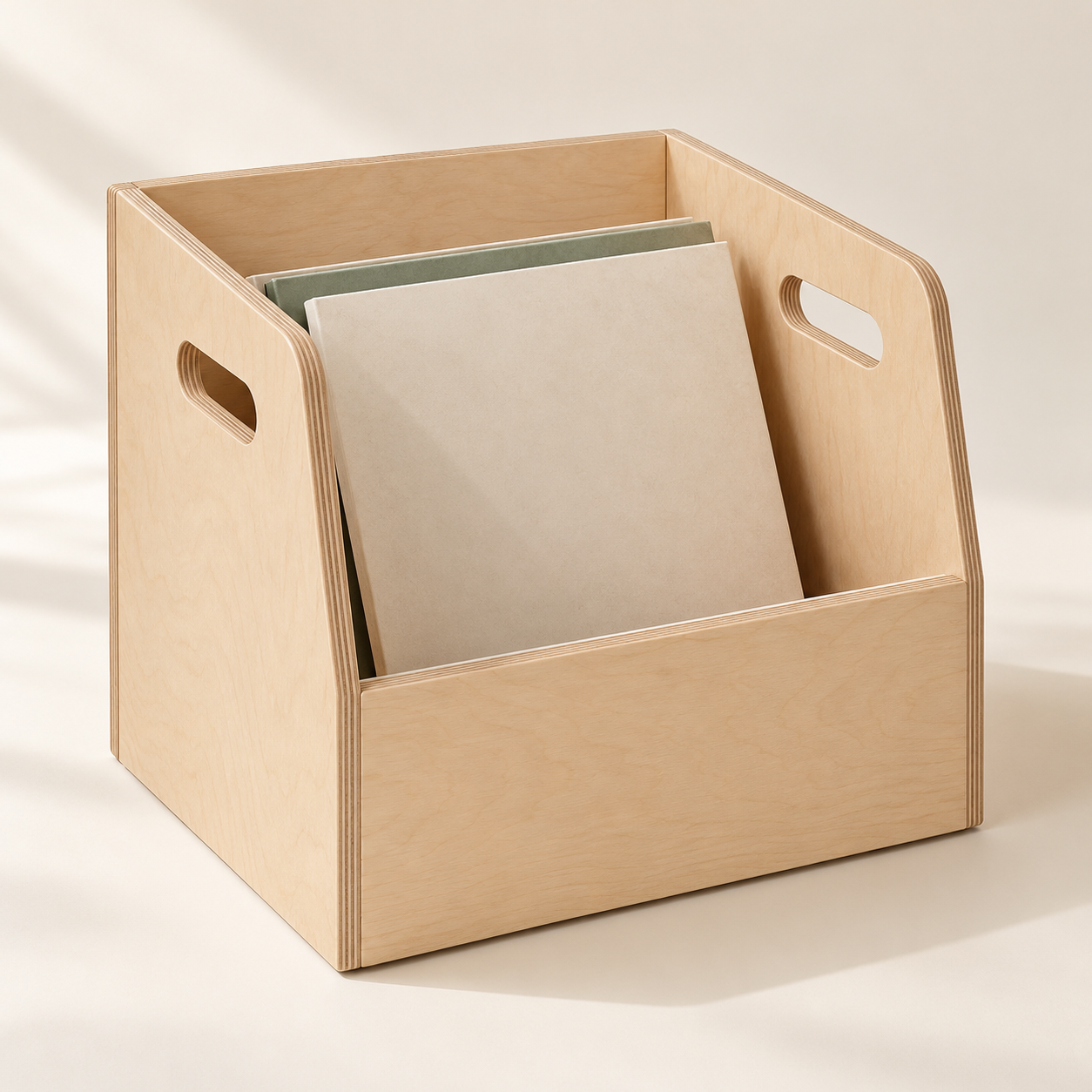 Birch Plywood Vinyl Record Crate — AI-generated design illustration
