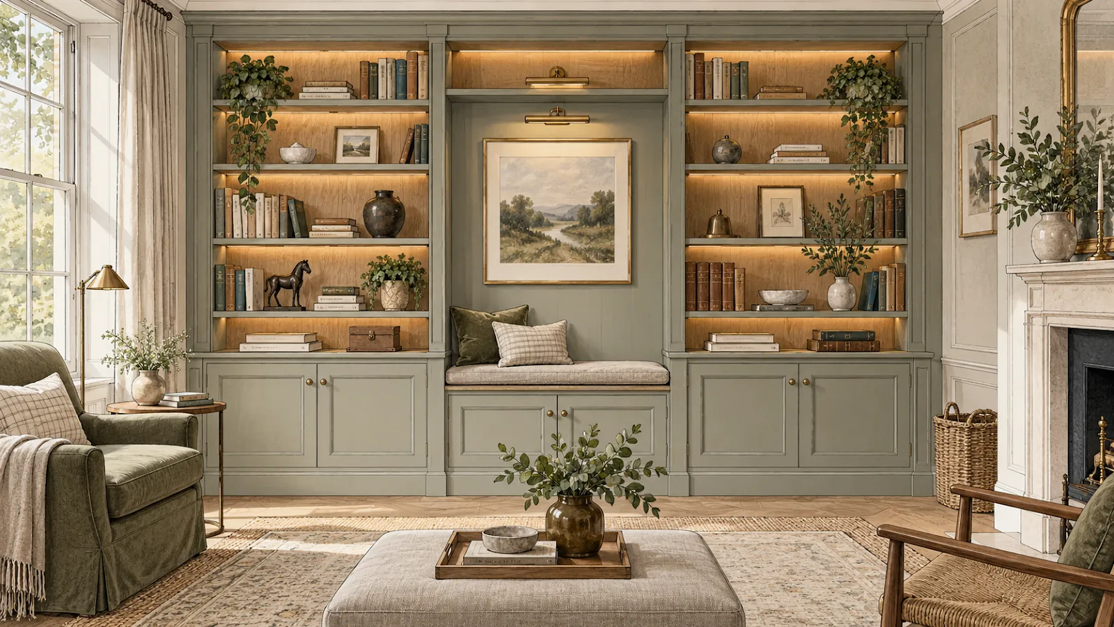 Fitted bookcases and living-room cabinetry