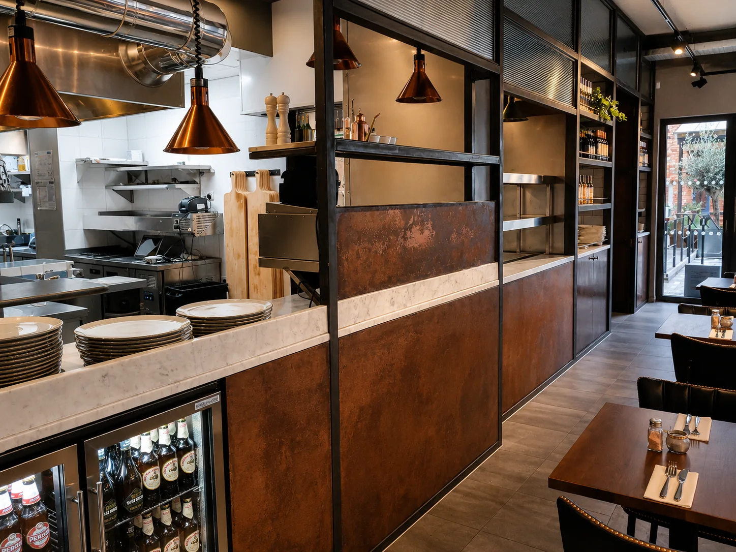 Long timber bar and cabinet installation