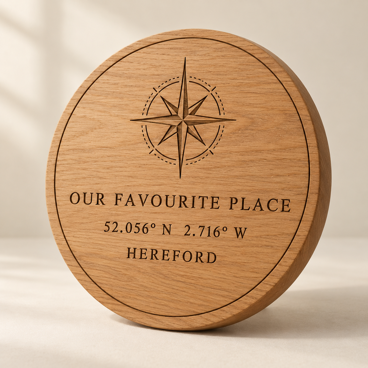 Personalised Oak Coordinates Keepsake Plaque — AI-generated design illustration