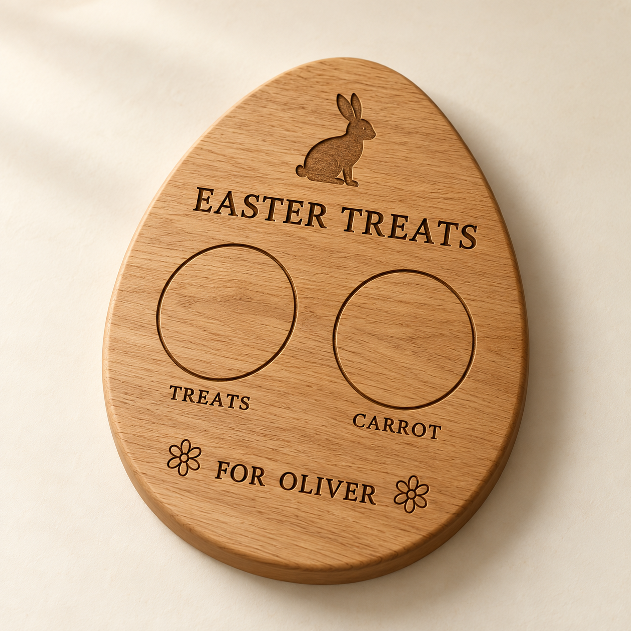 Personalised Oak Easter Treat Board — AI-generated design illustration
