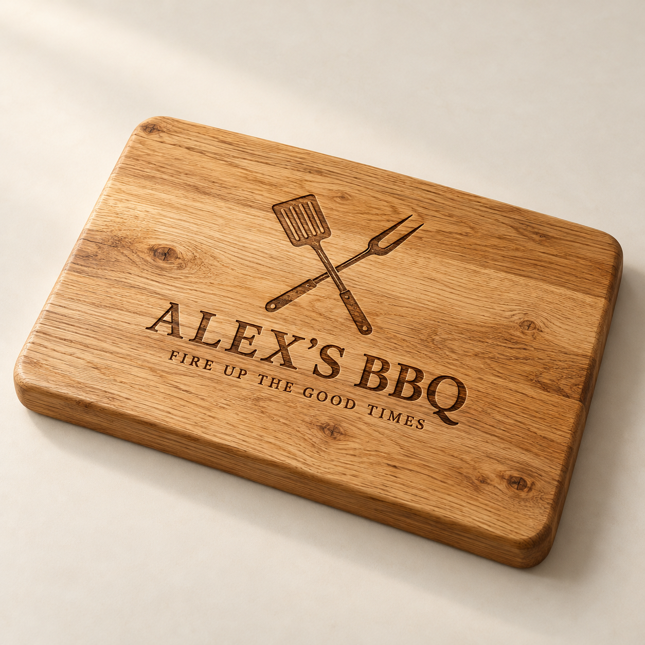 Personalised Oak BBQ Serving Board — AI-generated design illustration