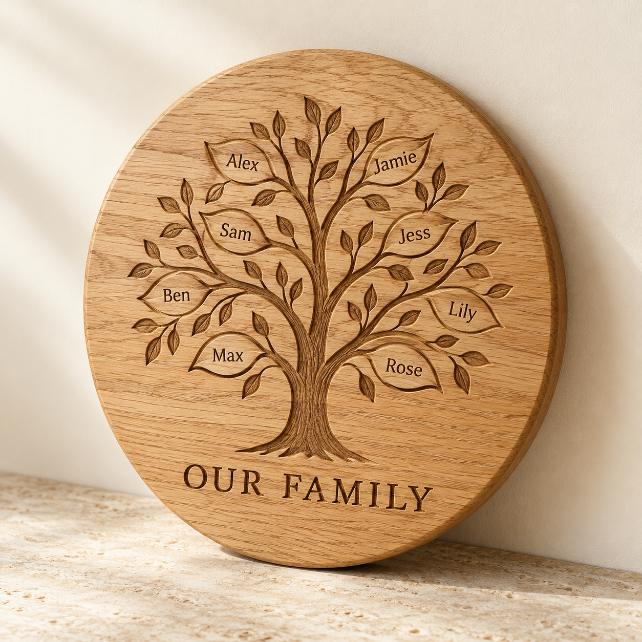 Personalised Oak Family Tree Plaque — AI-generated design illustration