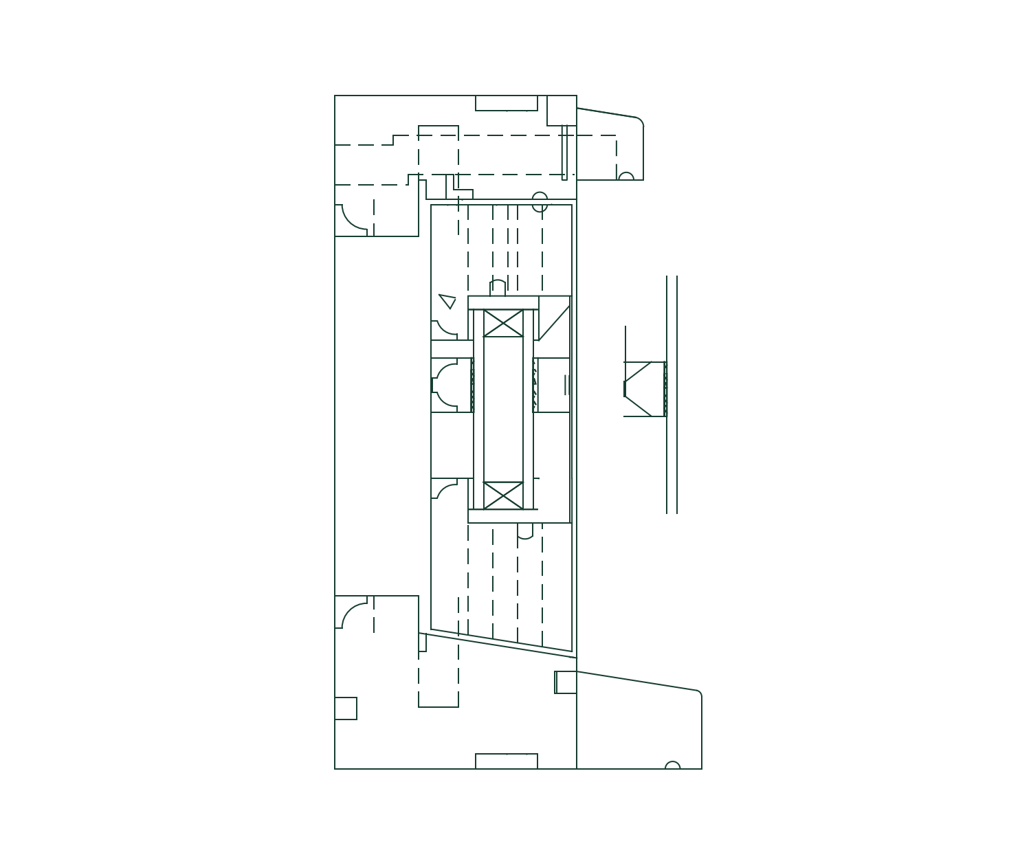 CAD section of a flush casement window showing the timber frame, opening sash, glazing and projecting sill