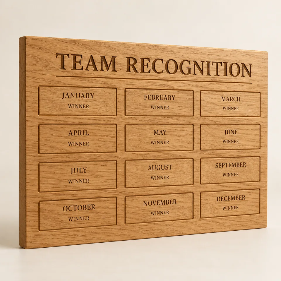 Oak Employee Recognition Board — AI-generated design illustration