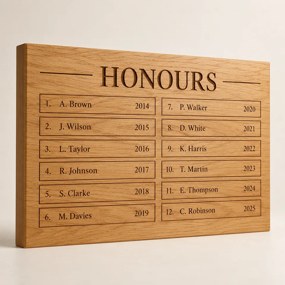 Oak Honours Board — AI-generated design illustration