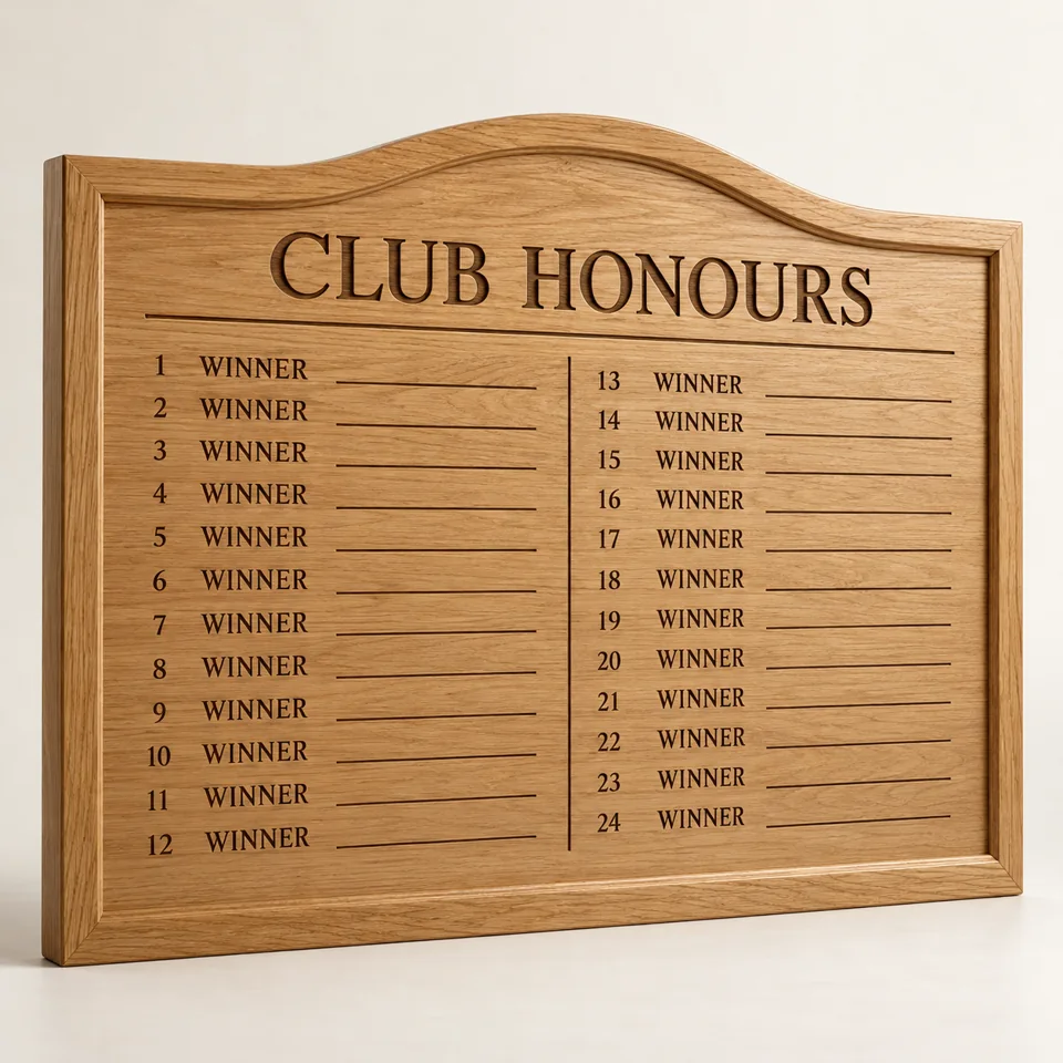 Oak Honours Board — 900 × 600mm — AI-generated design illustration