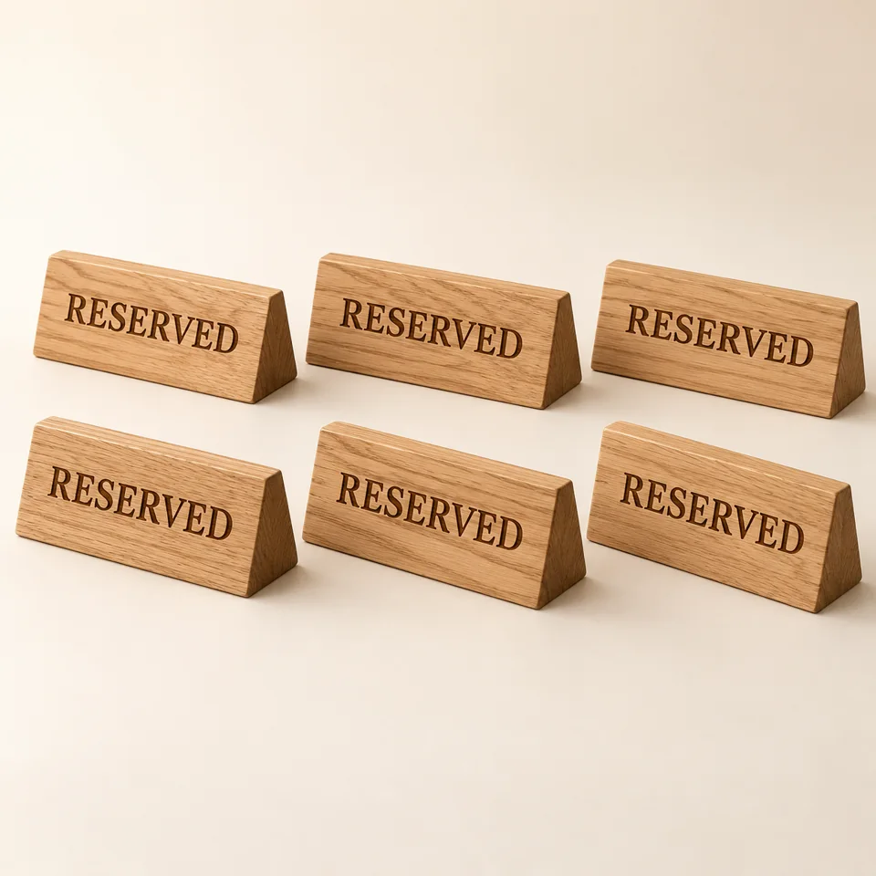 Oak Reserved Table Signs — Set of Six — AI-generated design illustration