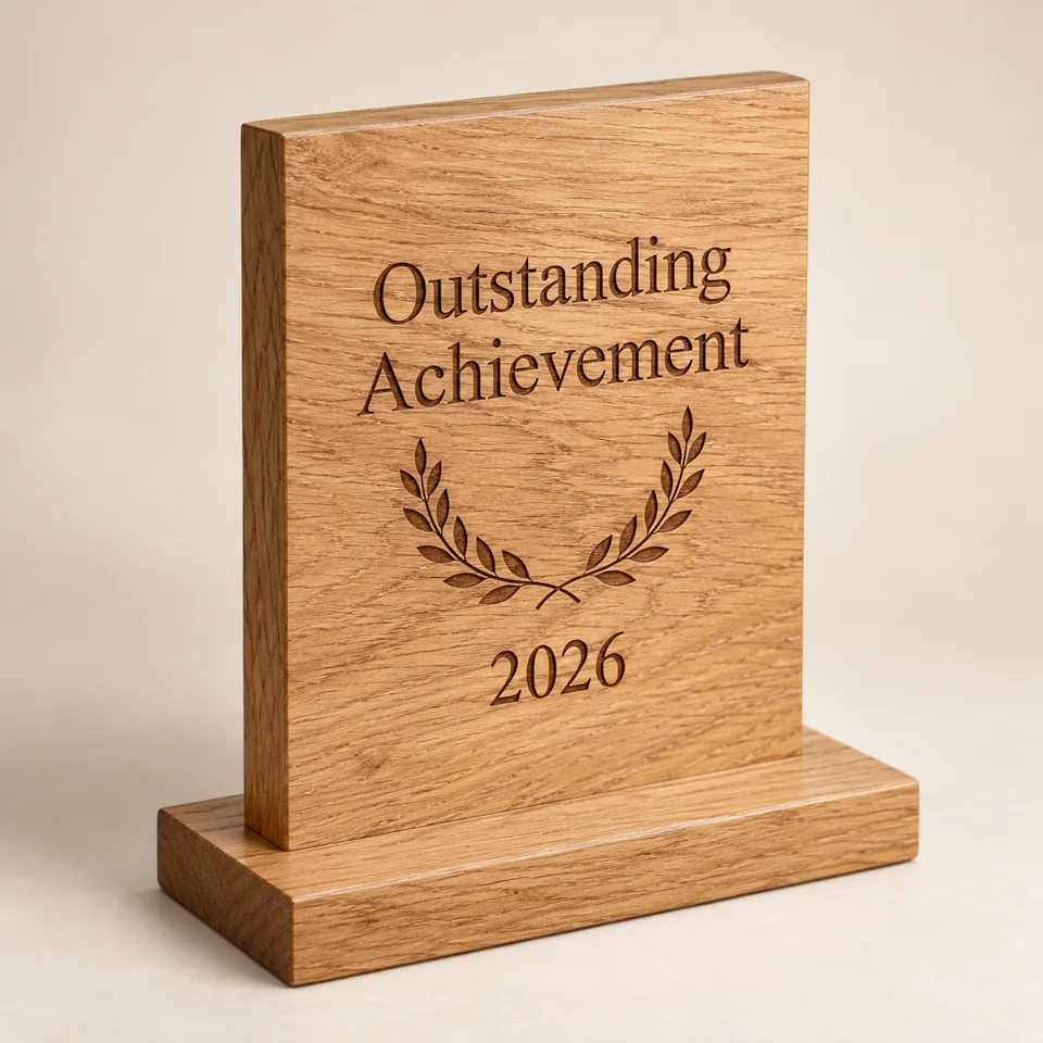 Personalised Oak Award Plaque — AI-generated design illustration