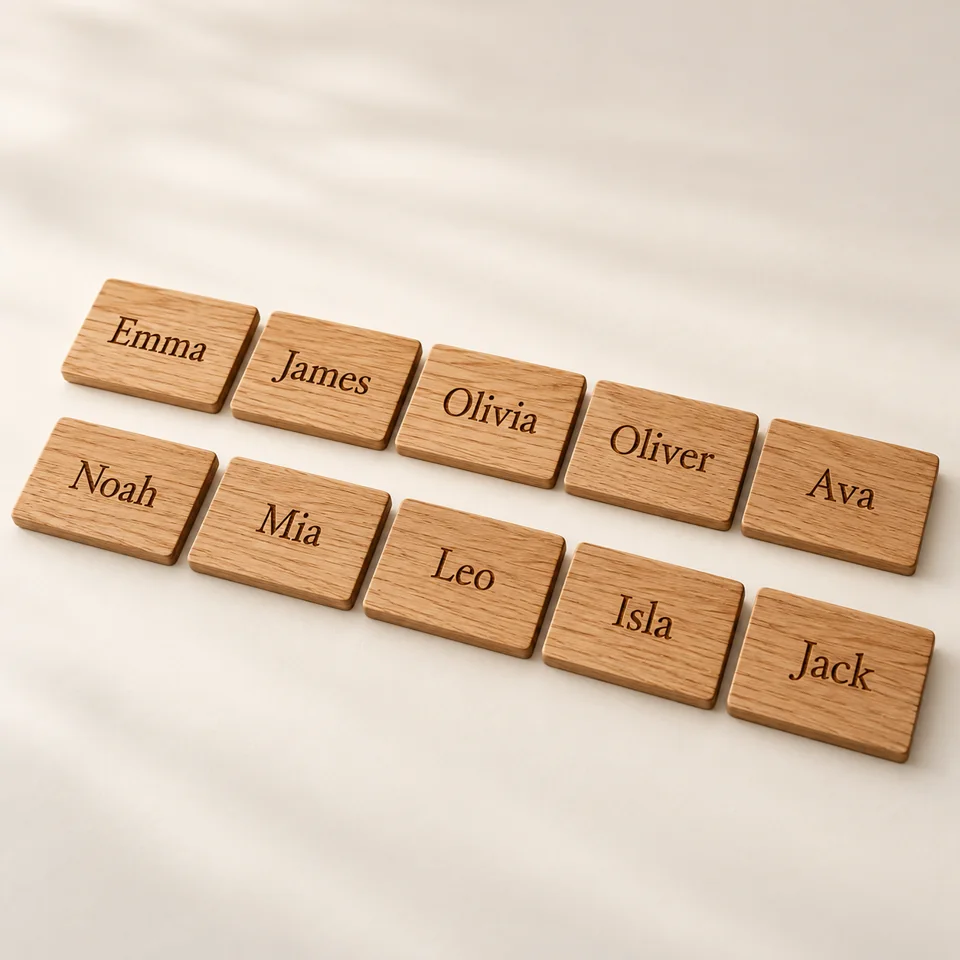 Engraved Wooden Place Names — Pack of Ten — AI-generated design illustration