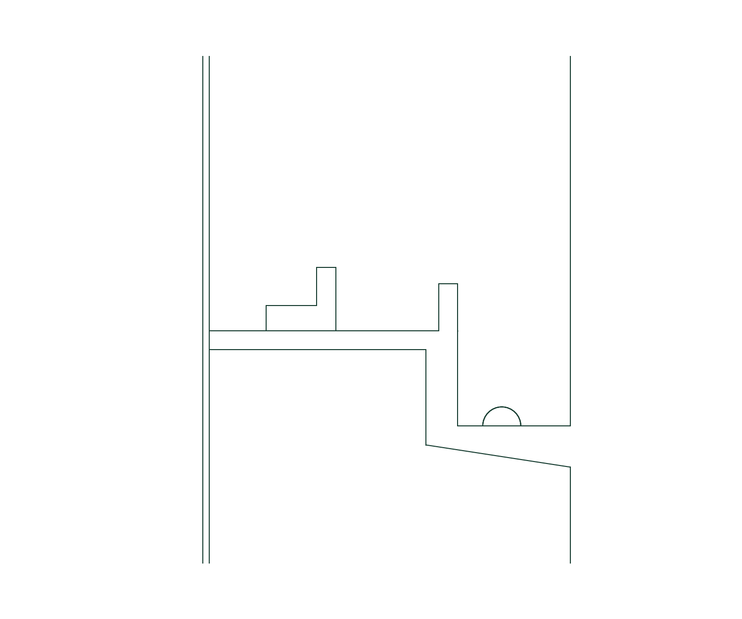 CAD detail showing how the upper and lower leaves of an opening-out stable door meet