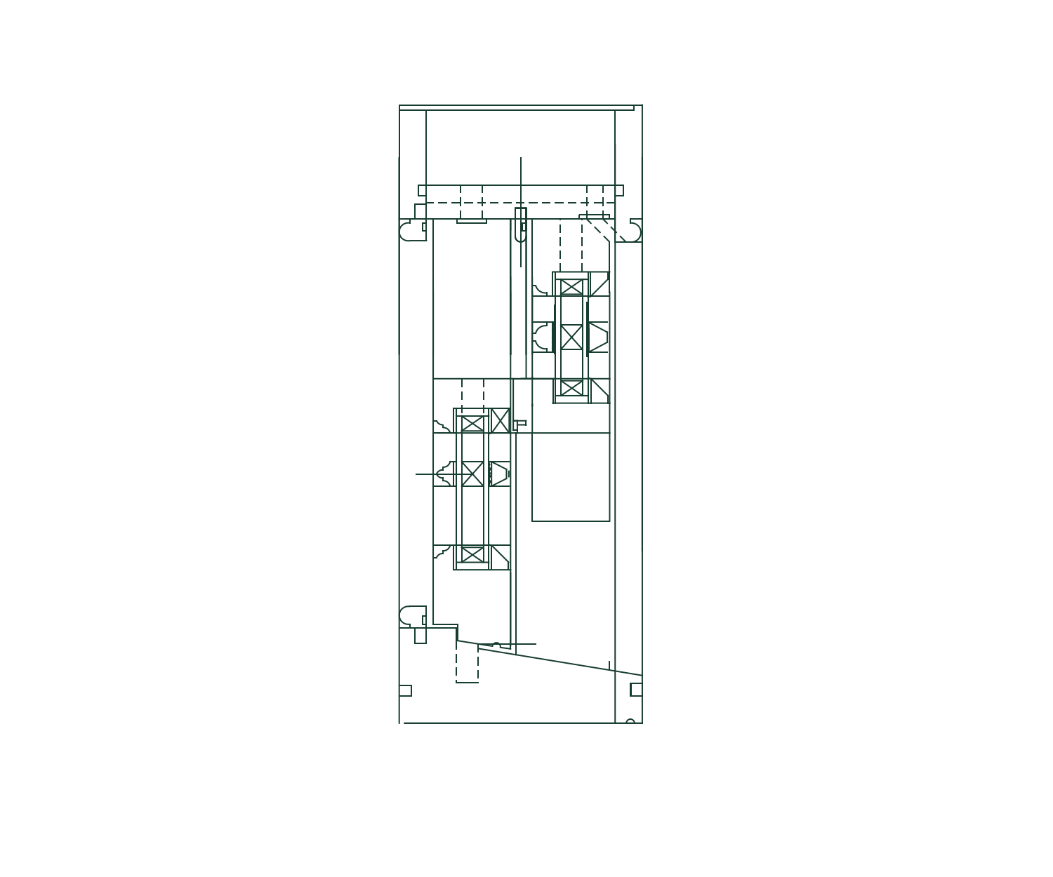 CAD section showing two sliding sashes within a traditional box frame