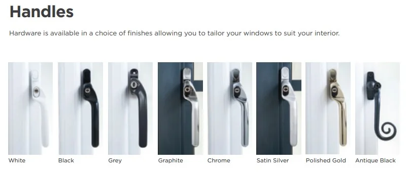 Window handle style and finish illustrations