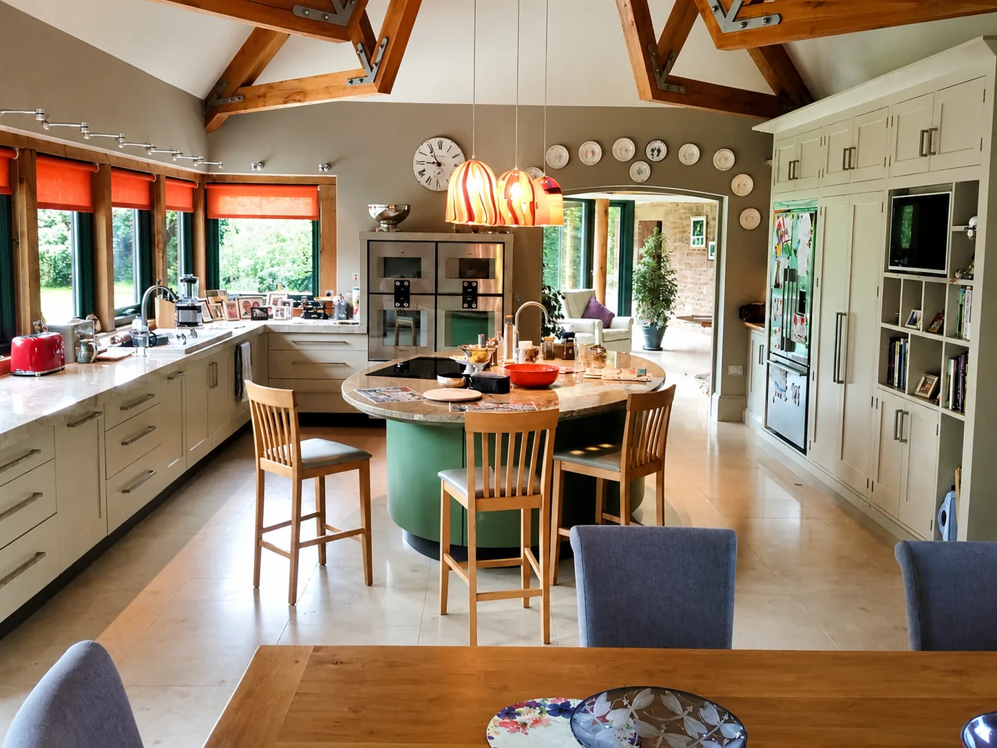 Painted kitchen with a curved island