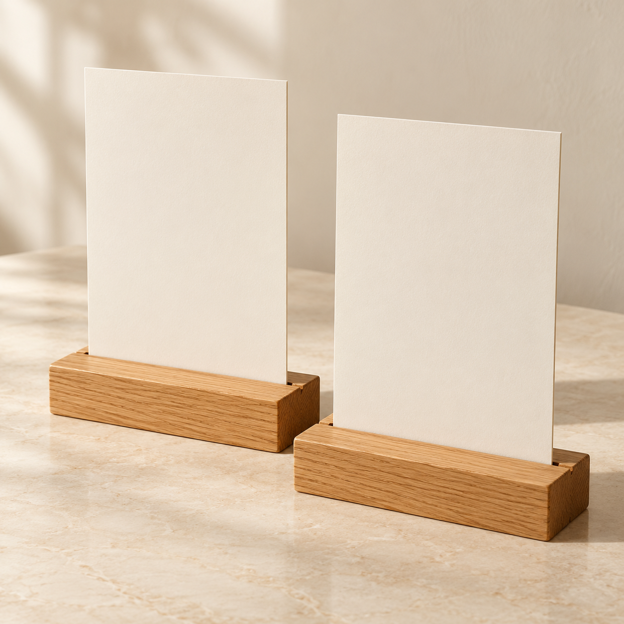 Solid Oak A5 Menu Bases — Pair — AI-generated design illustration