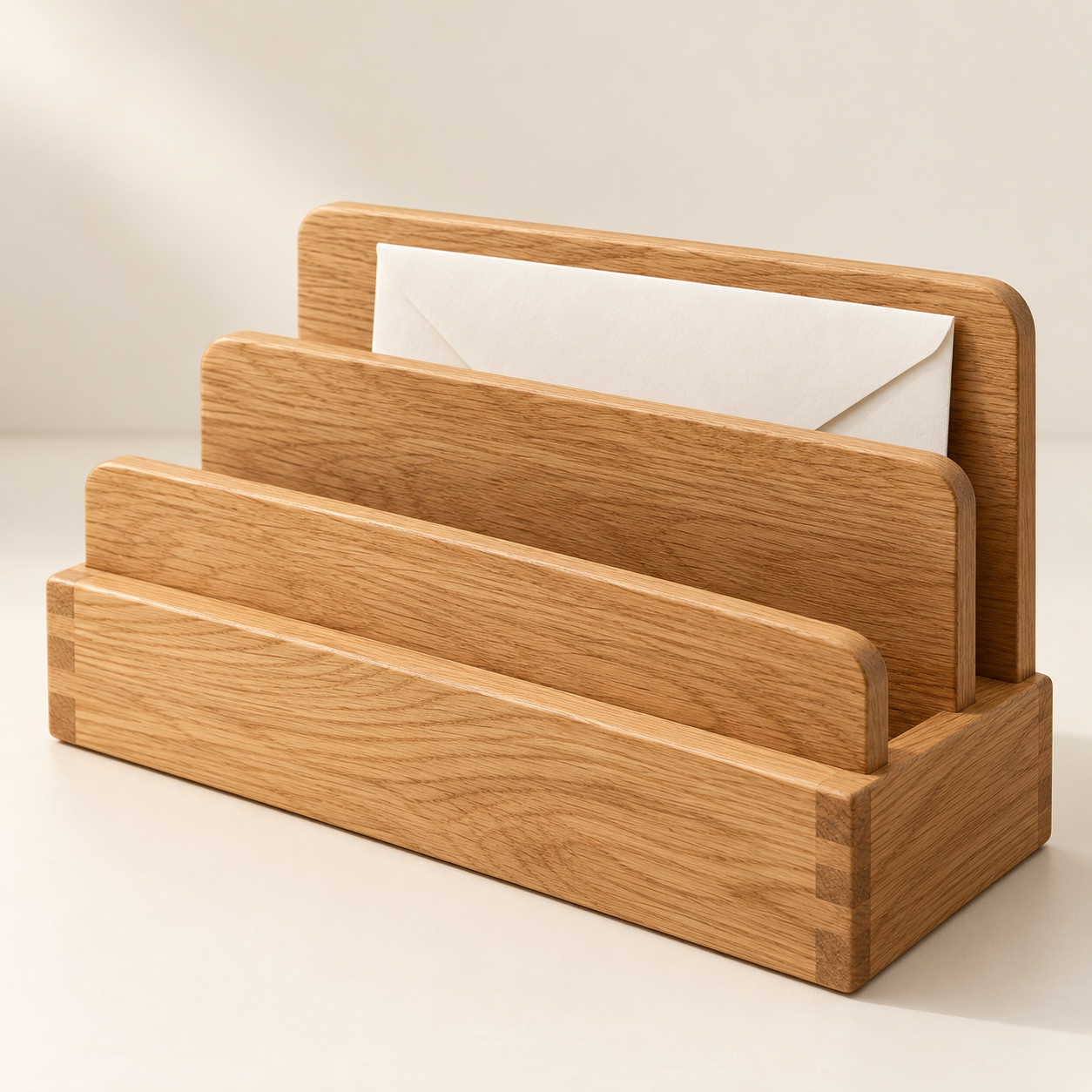 Solid Oak Letter Rack — AI-generated design illustration
