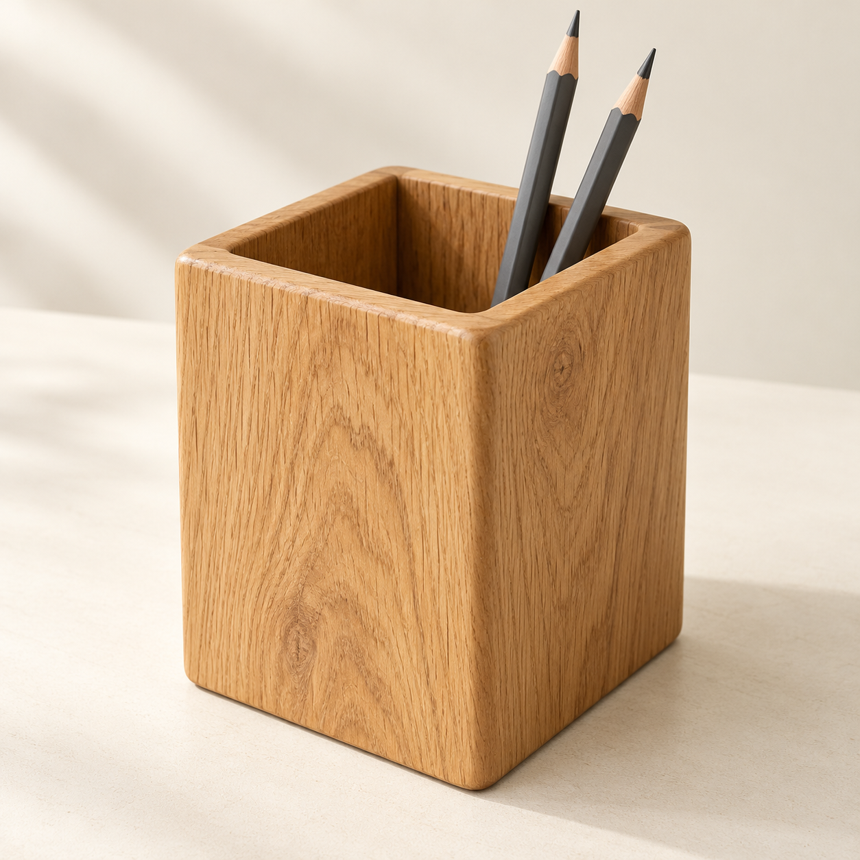 Solid Oak Pen Pot — AI-generated design illustration