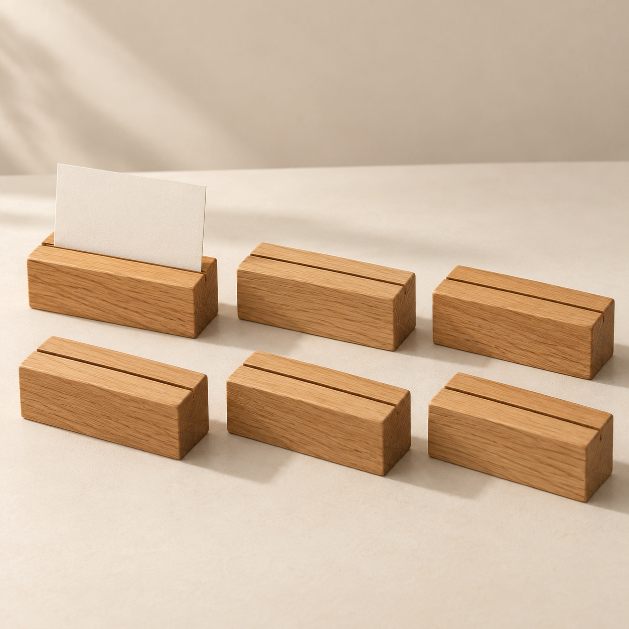 Solid Oak Price Ticket Holders — Set of Six — AI-generated design illustration