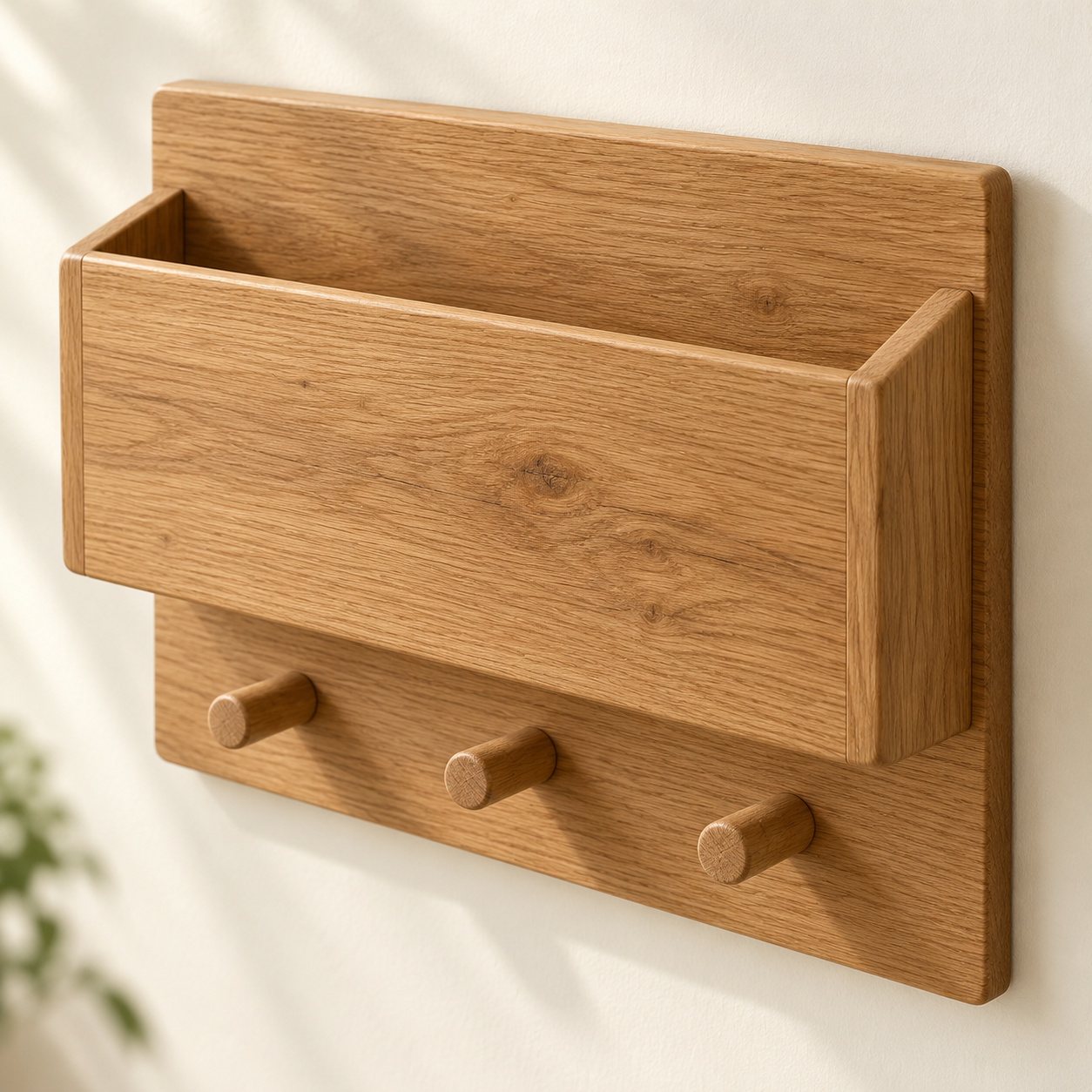 Solid Oak Wall Mail Organiser — AI-generated design illustration