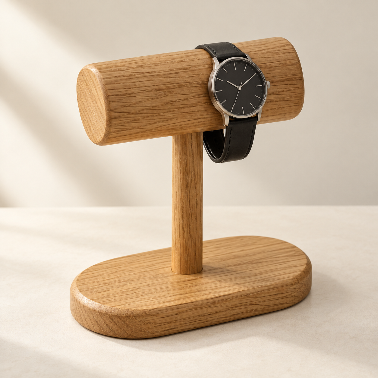 Solid Oak Single Watch Stand — AI-generated design illustration