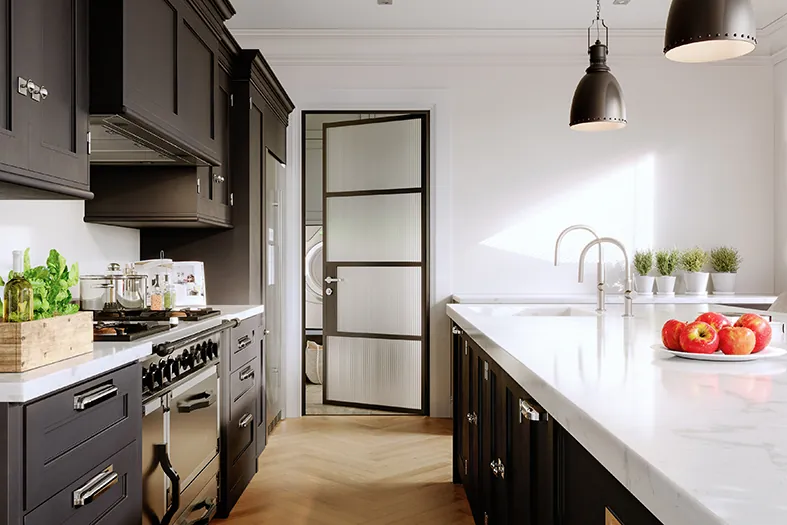 Origin glazed doors beside a kitchen