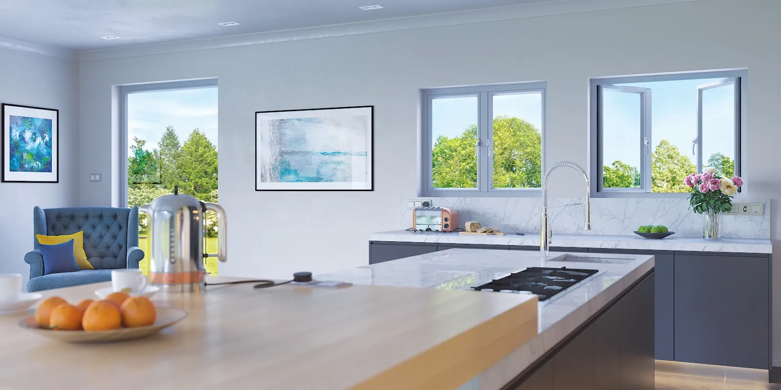 Origin window above a kitchen worktop