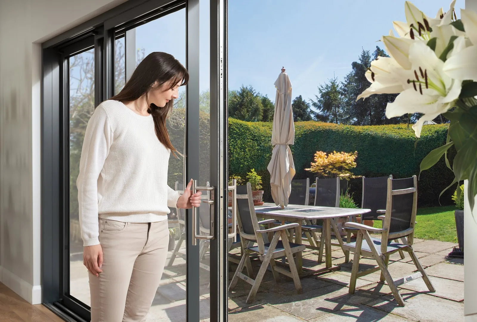 Origin sliding doors opening onto a patio