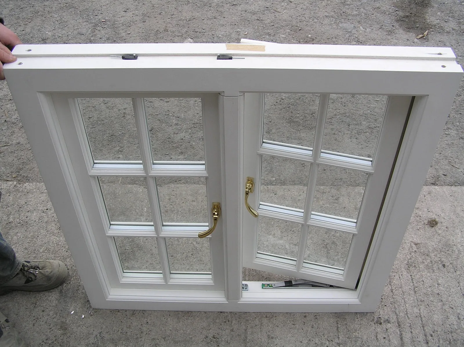 Painted window frame in the workshop
