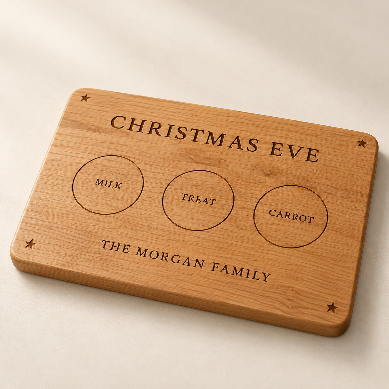 Personalised Oak Santa Treat Board — AI-generated design illustration