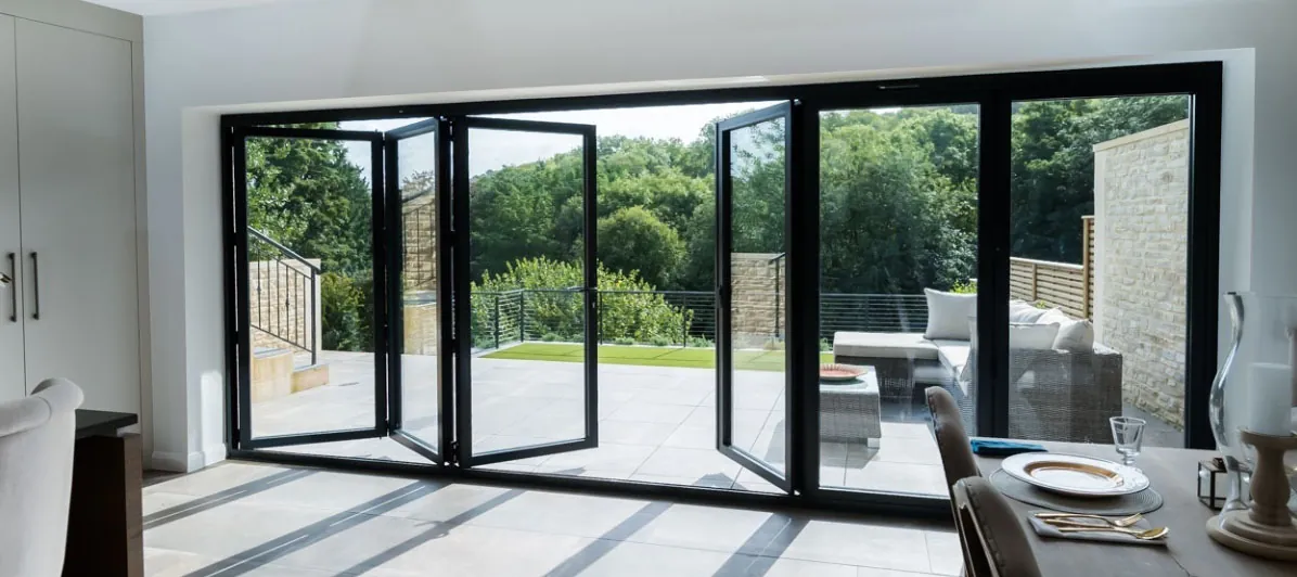 Aluminium folding doors viewed from inside