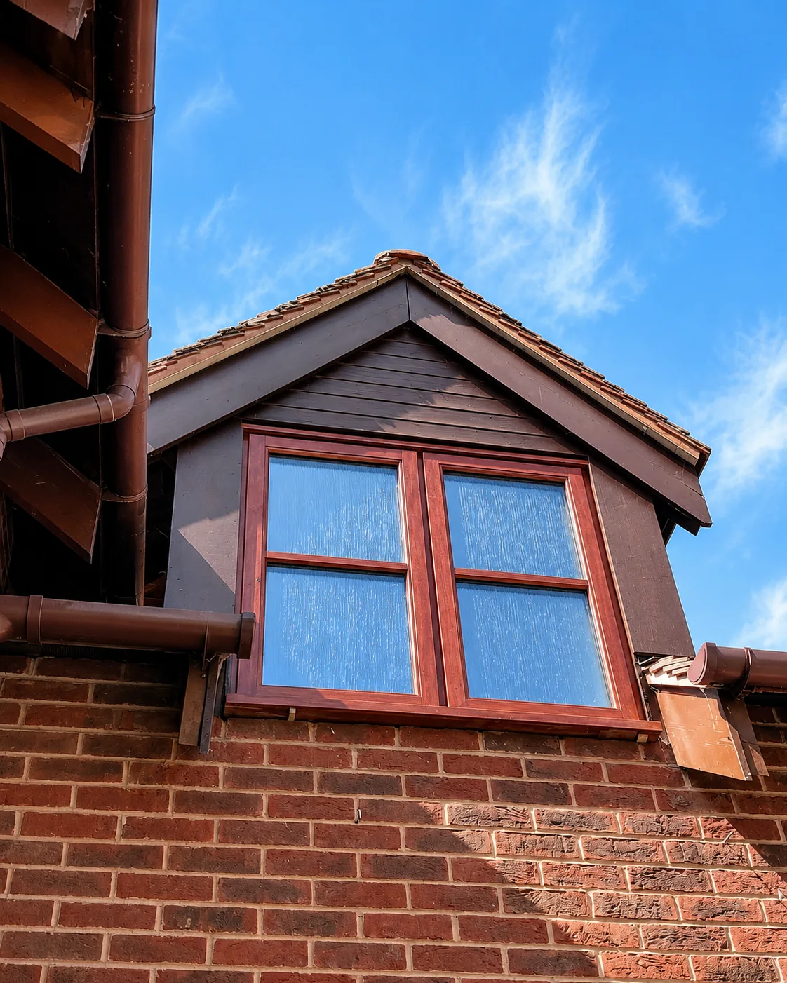 Painted dormer window in a slate roof