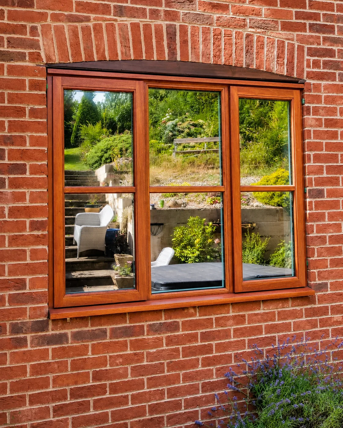 Natural timber window in a brick wall